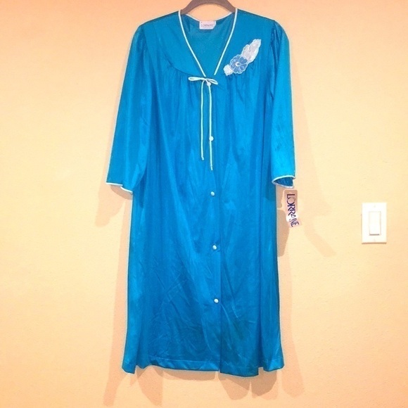 Women’s Lorraine button front blue grannie house coat night Gown size small - Picture 1 of 4